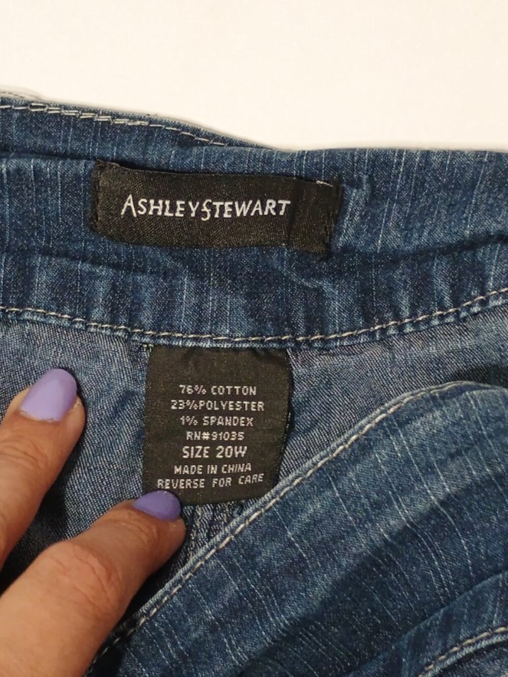 Ashley Stewart Denim Mini Skirt 20W Plus Size Dark Wash Ruffle Hem Stretch Jean - Picture 4 of 7